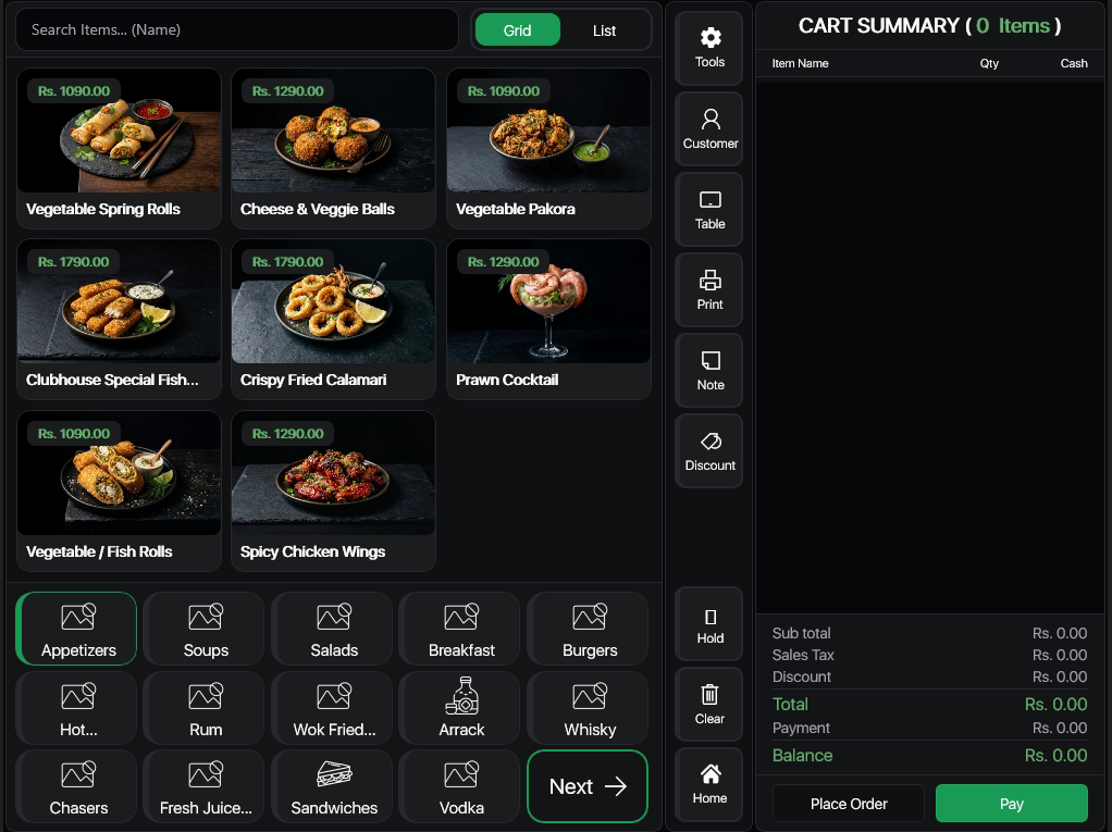POS Menu Interface